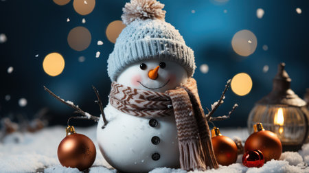Adorable Snowman in a Frosty Landscape with Falling Snowflakesの素材