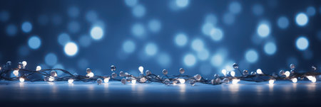 Christmas Garland Bokeh Lights on Dark Blue Backgroundの素材