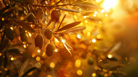 Warm Sunlight Illuminating Raindrops on Olivesの素材