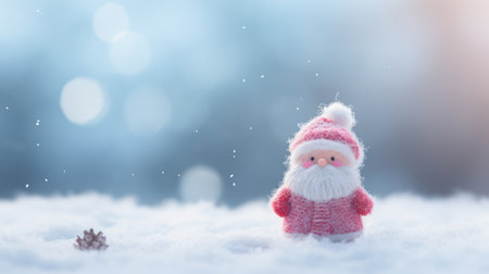 Adorable woolen Santa Claus on snowy winter backgroundの素材