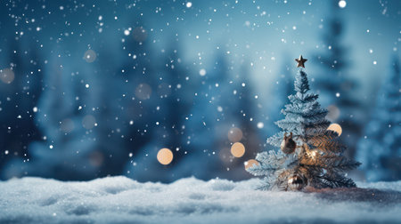 Christmas Winter Scene with Dreamy Bokeh and Snowの素材