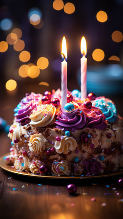 Foto de Yummy cake with colorful candles for a birthday celebration - Imagen libre de derechos