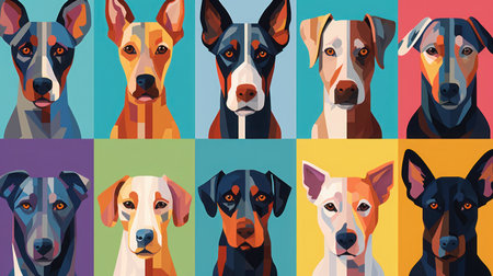 Colorful Dog Breeds Poster in Risography Styleの素材