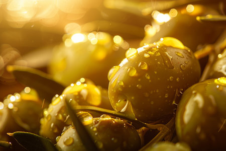Warm Sunlight Illuminating Raindrops on Olivesの素材