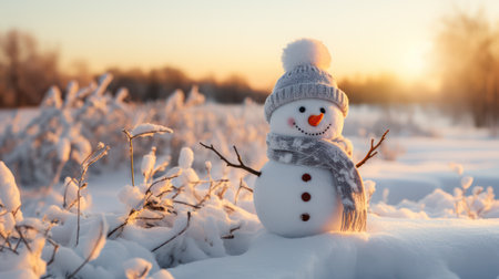 Cute Christmas Snowman in a Winter Wonderlandの素材