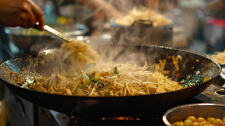 Authentic Pad Thai, Savory Delights on Bangkok's Bustling Streetsの素材