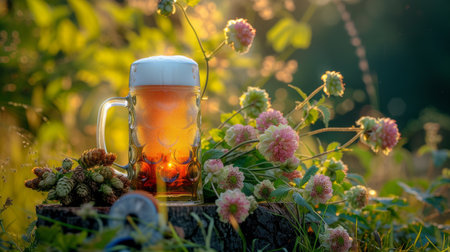 Hoppy Beer Mug, Nature's Backgroundの素材
