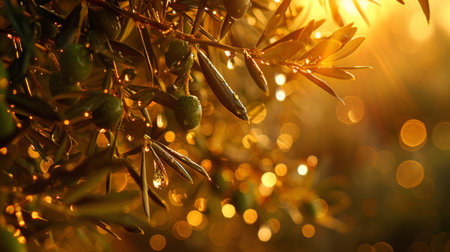 Warm Sunlight Illuminating Raindrops on Olivesの素材