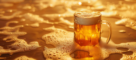 Golden Refreshment, Cold Beer Mug in Studio Spotlightの素材