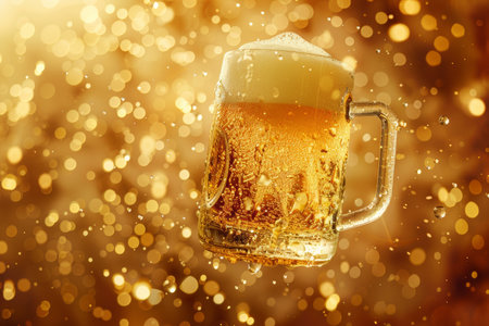 Golden Refreshment, Cold Beer Mug in Studio Spotlightの素材