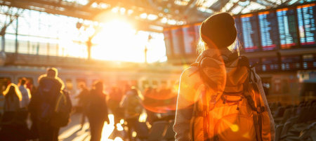 Airport Adventures, Confused Traveler in Morning Lightの素材