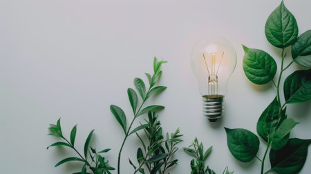Green Energy Illumination: Light Bulb with Vibrant Foliageの素材