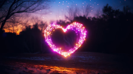 Minimalist Heart-Shaped Light Image with Colorful Light Streaksの素材