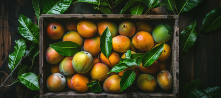 Vibrant Mangoes in Wooden Crateの素材