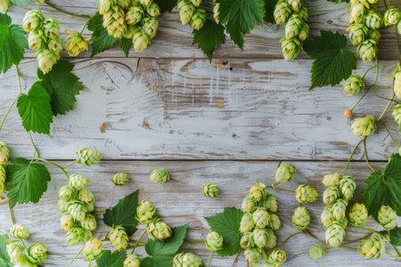 Wooden Background with Green Hopsの素材