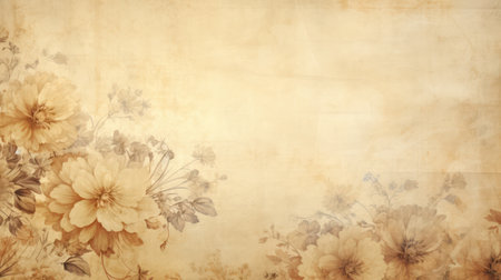 Vintage floral pattern on old yellowed paper backgroundの素材