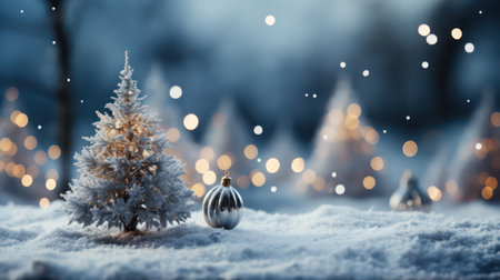 Christmas Winter Scene with Dreamy Bokeh and Snowの素材