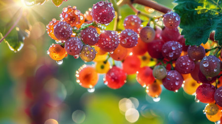 Glistening Raindrops on Sunlit Grapesの素材