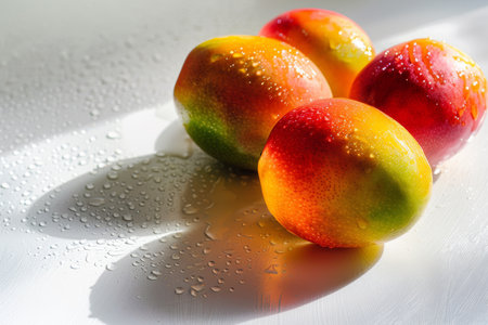 Fresh Mango Fruit on Clean White Background with Golden Lightの素材
