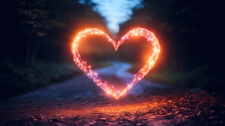 Minimalist Heart-Shaped Light Image with Colorful Light Streaksの素材