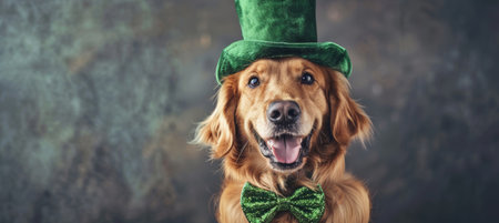 Celebration Pup, Dog Decked Out in Festive Green Attireの素材