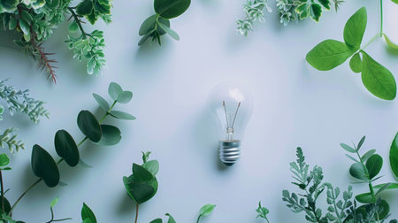 Green Energy Illumination: Light Bulb with Vibrant Foliageの素材
