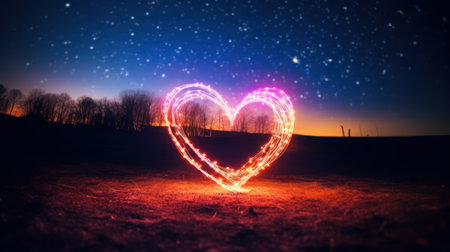Minimalist Heart-Shaped Light Image with Colorful Light Streaksの素材