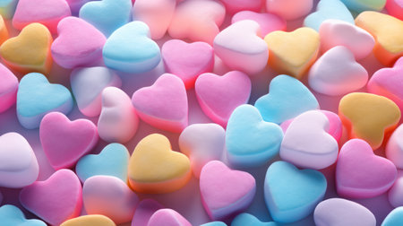 Colorful Pastel Heart-Shaped Marshmallows Backgroundの素材