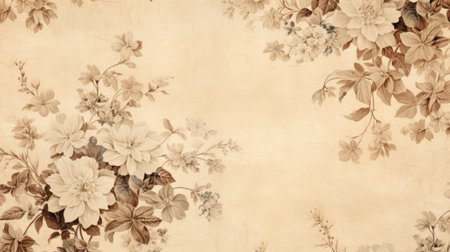 Vintage floral pattern on old yellowed paper backgroundの素材