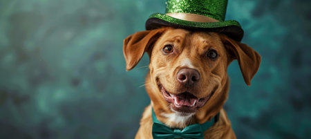 Celebration Pup, Dog Decked Out in Festive Green Attireの素材