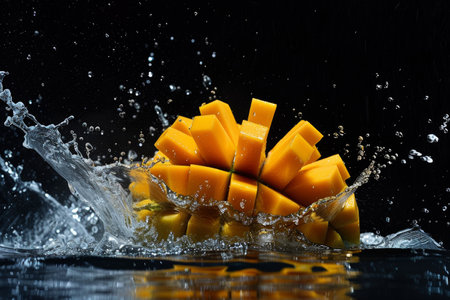 Energizing Fruit Splash, Ripe Mango in Refreshing Splashの素材