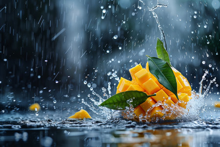 Energizing Fruit Splash, Ripe Mango in Refreshing Splashの素材
