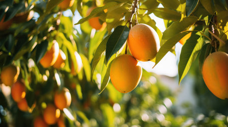 Juicy Mangoes Ripening in Sunlightの素材