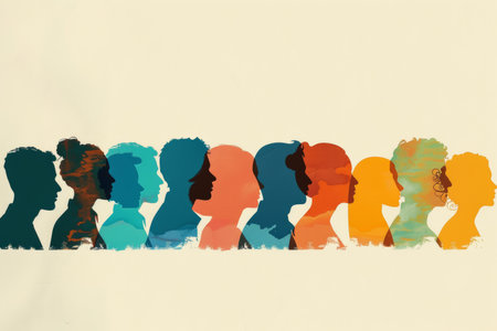 Modern Diversity, Colorful Profiles Against Light Backgroundの素材