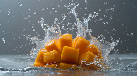 Energizing Fruit Splash, Ripe Mango in Refreshing Splashの素材