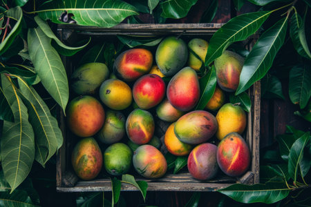 Vibrant Mangoes in Wooden Crateの素材