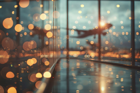 Airport Departure Gate with Blurred Takeoffの素材
