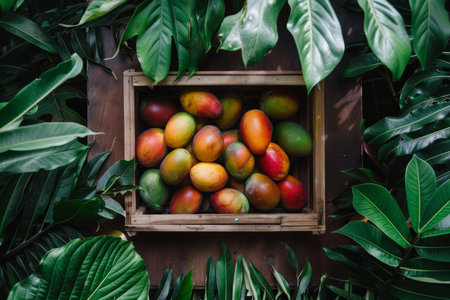Vibrant Mangoes in Wooden Crateの素材
