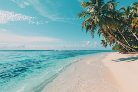 Tropical Paradise, White Sands and Palm Trees by the Oceanの素材
