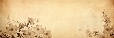 Vintage floral pattern on old yellowed paper backgroundの素材