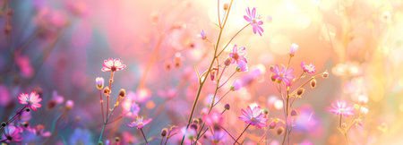 Vibrant Pastel Flower Meadow, Spring Landscapeの素材