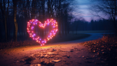 Minimalist Heart-Shaped Light Image with Colorful Light Streaksの素材