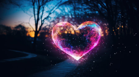 Minimalist Heart-Shaped Light Image with Colorful Light Streaksの素材