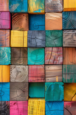 Vibrant Wooden Blocks, Abstract Texture Backgroundの素材