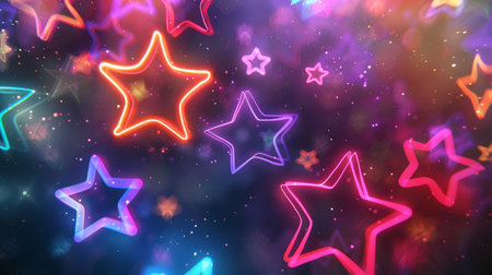 Colorful Neon Stars on Dark Backgroundの素材