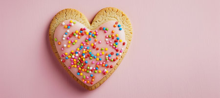 Treat: Heart-Shaped Cookie on Pastel Backgroundの素材