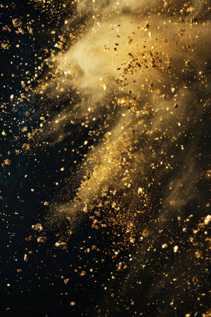Luxurious Gold Glitter Explosion on Black Backgroundの素材