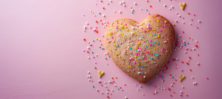Treat: Heart-Shaped Cookie on Pastel Backgroundの素材