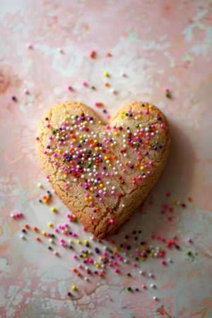 Treat: Heart-Shaped Cookie on Pastel Backgroundの素材