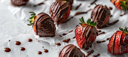 Delicious Chocolate-Covered Strawberries on White Backgroundの素材